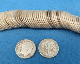 Lot 141. Full roll of 50 silver Roosevelt dimes