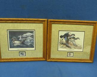 Lot 224. Two 19" x 17" framed Duck Stamps, 1986 Nebraska, and Illinois