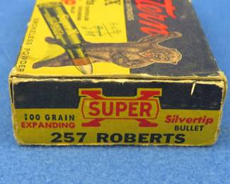 Lot 266. 15 Western Super-X 257 Roberts rounds in a vintage box