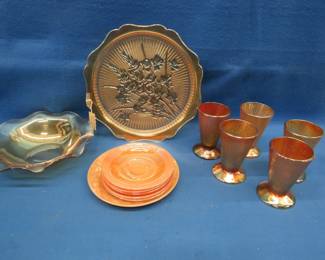 Lot 115. Iris pattern serving platter, carnival glass goblets, and more