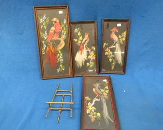 Lot 292. Four framed bird pictures with a stand