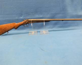 Lot 17. Belgian-made double barrel 16 gauge wall-hanger shotgun. Seller recommends not firing. NSN