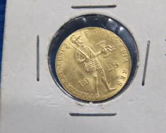 Lot 11. 1928 Netherlands Gold 1 Ducat Concordia Res Parvae Crescent Coin