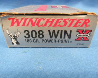 Lot 111. Winchester Super X 308 Win.&nbsp; 180 grain Power Point.&nbsp; Full box of 20 rounds.