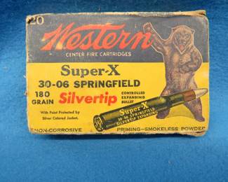 Lot 166. Western Super-X 30-06 Springfield.&nbsp; Twelve rounds of 180 grain.&nbsp; No box tabs.