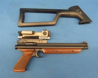 Lot 211. Crosman Model 1377 .177 pellet pistol.&nbsp; Includes Aimpoint1000 scope and shoulder stock.