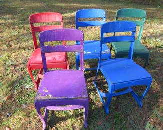 Lot 244. Six multi-colored wood and metal chairs