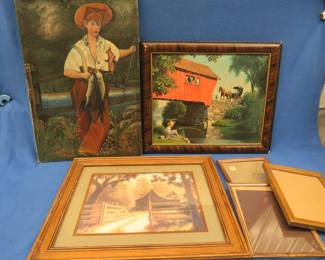 Lot 229. Three prints, two framed and one not in a frame, plus three 8x10 picture frames