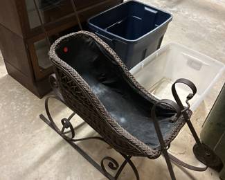Antique Iron And Wicker Baby Sleigh