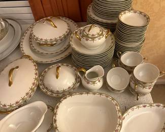 Antique Limoges Tressemanes & Vogt Pink Roses with Floral Swags