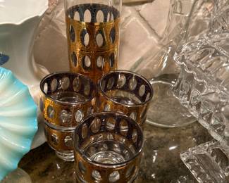 1960 Vintage Mid- Century Culver Pisa Barware Pitcher and 6 Cocktail Glasses Set
