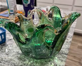 blown green candy dish