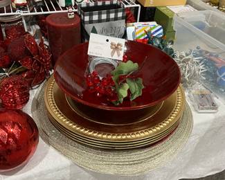 red, gold chargers and dishes