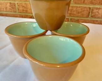 $20 - Set of 4 Vintage Chateau Buffet Tall Custard Cups Taylor Smith Turquoise & Brown - 2.5" H x 3.5" W