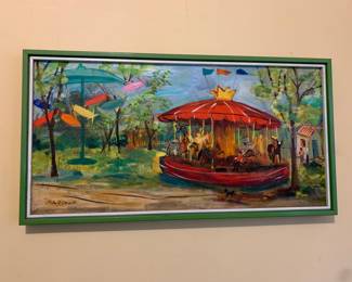$95 - "Enchanted Merry-Go-Round" Original Painting by Helen O'Connell - 31" W x 16" H
