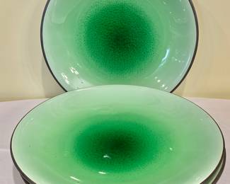 $40 - Set of 3 Green Glazed Ceramic Serving Plates - each 12" diam, 1.75" deep
