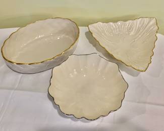 $12 each - Lenox bowls - oval is 7.75"L x 2"H x 5.25W - Middle bowl has silver lining GOLD RIMMED BOWLS ARE SOLD