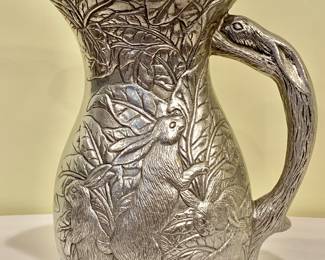 $60 - Arthur Court 1979 Bunnies Pitcher 9 3/4” 64 oz Bunny Rabbit Aluminum - 9.75" H