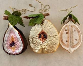 $30 - Set of 3 Vintage Glass Fruit Ornaments - Fig is 4"