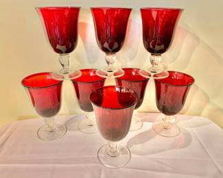 $5 each - 4 available! Red Wine/Water-Goblets/ Glasses with Clear Stems - each goblet 6.5" H, 4" diam