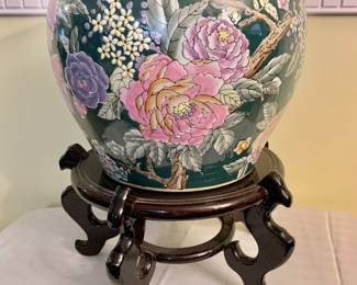 $75 - Decorative fish bowl on stand #2 - bowl: 10" H, 12" diam, wood stand: 7.5" H, 13" diam