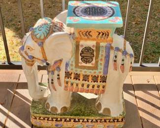 $140 - Vintage Glazed Ceramic Elephant Garden Stool or Table - 22.5" H, 20" W, 10" D