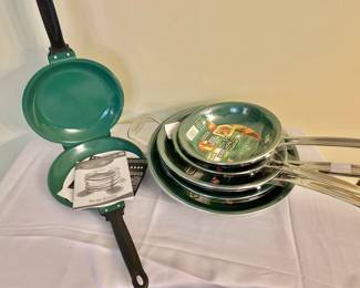 $75- NEW Set of 6 OrGreenic Fry Pan Kitchenware Ceramic Green Non-Stick Set