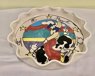$30 - Signed, scalloped cowboy serving dish (can also be hung on wall!) - 