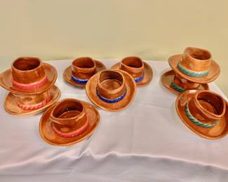 $8 each - Boston Warehouse Trading Corp Ceramic Cowboy Hat Condiment~Dip~Candy Dishes - 3 of each color - each 2.5" H, 5.5" diam