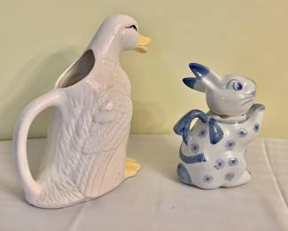 $12 each - Duck and bunny pitchers - duck is 9" H