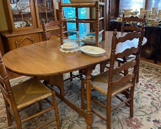 Dropleaf Dining Table with 2 leaves, 7 ladderback chairs