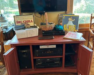 One of 2 TV's / DVD, Speakers, Vintage records, TV stand
