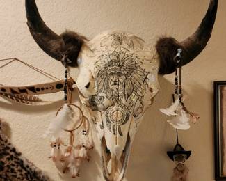 Carved buffalo skull