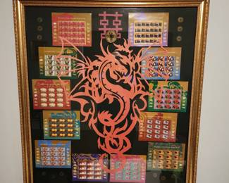 Collection of Asian inspired forever stamps framed.