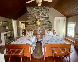 Twin Sleigh Beds~ luggage racks~ bookshelf~Dresser~ rug (Moose Not For Sale)