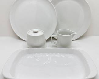 Vintage Pair Johnson Brothers Plates, Corning Ware Centura Platter With Sugar Bowl & Creamer
Lot #: 84