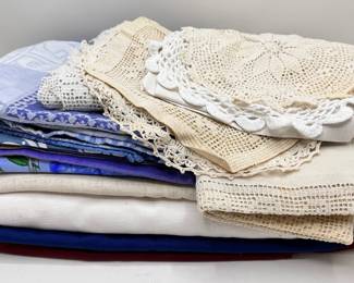 Table Cloths Including Vintage Toile, Placemats, Napkins & Crocheted Linens
Lot #: 88