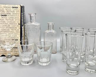 New In Box Dansk Boxed Liqueur Glasses, Two Antique Apothecary Bottles, Highballs & More
Lot #: 107