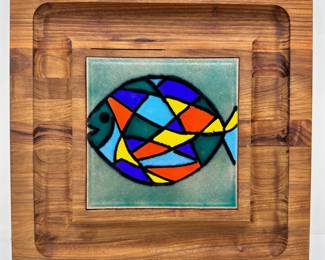 Mid Century Genuine Walnut Cheese Serving Tray With Colorful Fish Tile Insert, Designed By Ernest Sohn
Lot #: 67