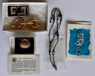 New Belt Buckles, Smithsonian Scarf Clip, Dog Clip & Eyeglasses Chain
Lot #: 99