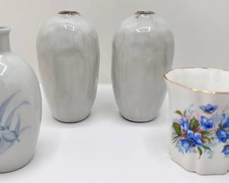 Vintage Royal Grafton Tea Cup, Japanese Vase & 2 Organic Shape Vases
Lot #: 114