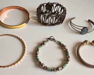 6 Bracelets Including Rustic Sterling 925 Mexican Cuff With Clasp, Some Vintage
Lot #: 43