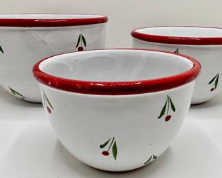 Vintage Set Of Three Handmade Nesting Ceramic Bowls With Cherries, Italy
Lot #: 92