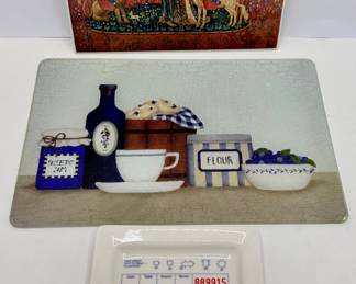 Museum Of Modern Art Lady & The Unicorn Wall Art, Fishs Eddy Prescription Pad Tray & Glass Trivet
Lot #: 116