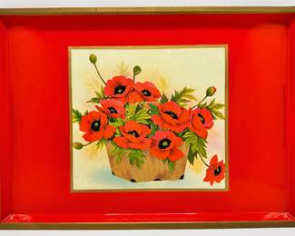 Mid Century Nashco Metal Serving Tray With Wood Handles With Flower Basket Painted Chinese Red
Lot #: 66