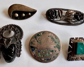5 Vintage Sterling Silver Pins, Brooches, Mostly Mexican
Lot #: 41