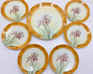 Rare Vintage Prussia Platter & 6 Salad Plates With Iris Design, Gold Trim
Lot #: 94