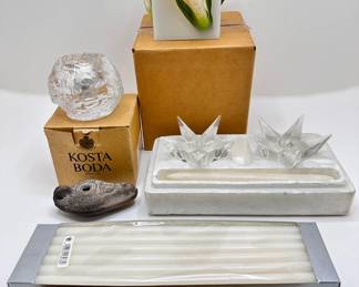 Crystal Costa Boda Votive Holder, Star Shaped Candle Holders, Antique Style Ceramic Oil Lamp & Candles
Lot #: 119