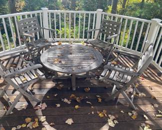 KINGSLEY BATE Teak Conversation Set, Round Table w/4 Folding Arm Chairs