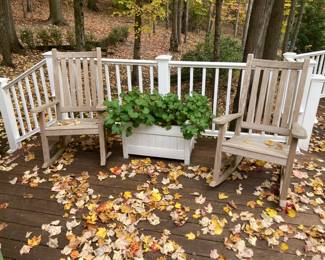 Teak Rockers & Rectangular Plantere
